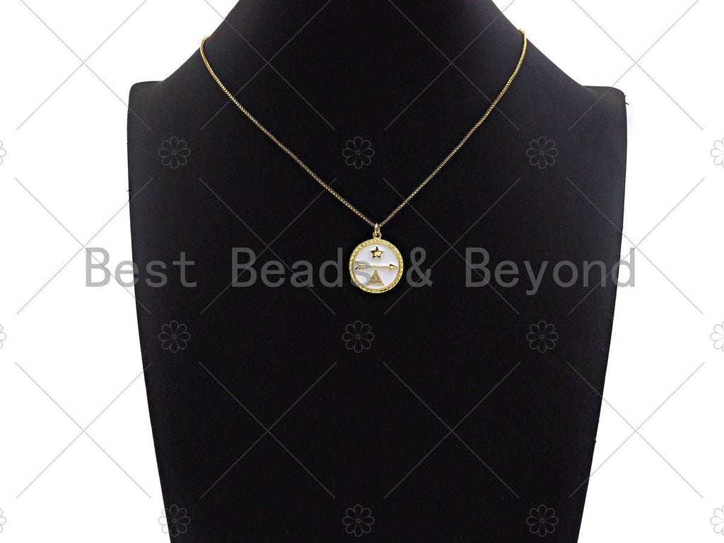 Colorful Enamel Pave Star Arrow Triangle On Round Coin Pendant, Gold Enamel Round Pendant, Pave Enamel Jewelry Findings,20x23mm,Sku#L438