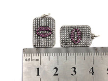Load image into Gallery viewer, Antique Finish CZ Micro Pave Rectangle With Lip Pendant, Clear Cubic Zirconia Pave Rectangle Charm Pendant, 13x20mm,sku#F996C