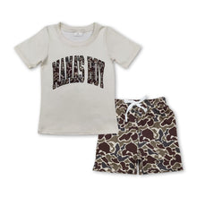 Load image into Gallery viewer, Mama's boy top camo shorts kids clothing set