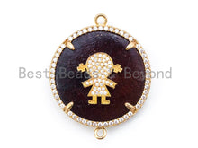 Load image into Gallery viewer, CZ Micro Pave Star/ Little People on Wood Round Disc Connector,28x35x7mm, sku#A43