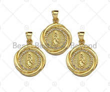 Load image into Gallery viewer, 18k Dainty Gold Virgin Mary On Round Flower Shape Charms, Dainty Charms, Gold Pendant, Round Flower Necklace Charms, 18x21mm, Sku#LK168