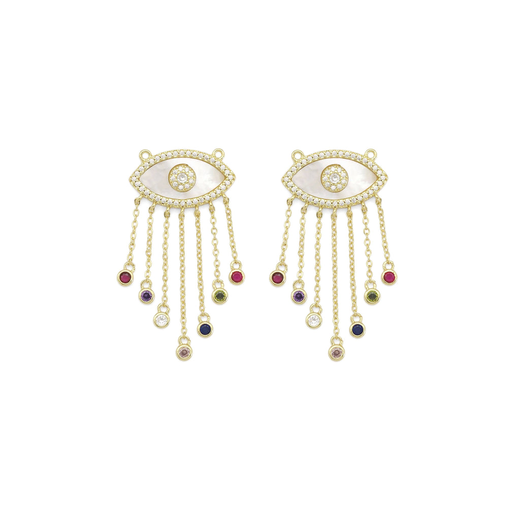 Gold Colorful CZ On Pearl Evil Eye Charm, Sku#LX274
