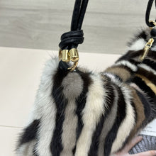 Load image into Gallery viewer, Handheld Plush Baguette Bag – Mink Fur &amp; Synthetic Leather Mini Handbag
