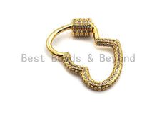 Load image into Gallery viewer, CZ Micro pave Double Heart with Cross Screw Clasp, CZ Pave Screw Lock, Gold/Silver/Rose Gold/Gunmetal Carabiner Clasp, 19x28mm, sku#H145