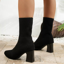 Load image into Gallery viewer, Women's Point Toe Knit Sock Boots | Block Heel Stretch Boots