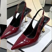Load image into Gallery viewer, Women's Pointed-Toe Stiletto Sandals | Low Heel Slip-On Dress Shoes in Black, Nude &amp; Red