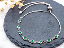 Load image into Gallery viewer, Adjustable Thin Bracelet, 4mm Green Jade beaded bracelet, Chain bracelet, Link bracelet, Silver Gold Gunmetal bracelet, SKU#A51