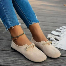 Load image into Gallery viewer, Women's Round Toe Flats - Sweet Suede Slip-On Dress Shoes with Floral Detail