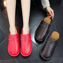 Load image into Gallery viewer, Women's Men's Winter Indoor Leather Slippers | Non-Slip Closed-Toe House Shoes | Cowhide Upper | Couples Slippers