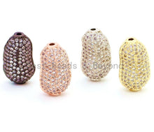 Load image into Gallery viewer, CZ Micro Pave Bean Oval Beads with Clear Crystal for Bracelet/Necklace, Cubic Zirconia Spacer Beads,15x11x6mm, sku#G23C0