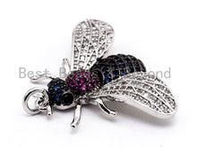 Load image into Gallery viewer, BEE Inspired Charm, CZ Micro Pave Multi Color Insect Pendant, Cubic Zirconia Pendant,Gold/Rose Gold/Silver/Black,21x29x5mm,SKU#F454