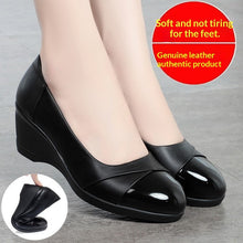 Load image into Gallery viewer, Women's Leather Wedge Comfort Shoes - Soft Pigskin Lined Mid Heel Slip-On Shoes