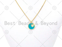 Load image into Gallery viewer, Colorful Enamel Hollow Out Heart On Round Coin Pendant,18K Gold Filled Heart Charm,Enamel Pendant,Enamel Jewelry,23x18mm,sku#L587