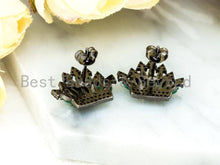 Load image into Gallery viewer, CZ Micro Pave Emerald Silver Crown Ear Studs, Crown Earrings, Bridesmaid Earrings, Wedding Earring, 20x21mm,1pair, sku#O52