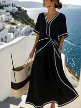 Load image into Gallery viewer, Striped Print Maxi Dress – Short Sleeve Beach Vacation Dress