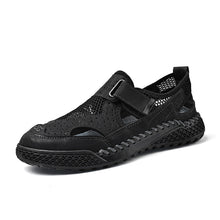 Load image into Gallery viewer, Men's Breathable Leather Mesh Closed-Toe Sandals with Velcro Strap - Genuine Leather &amp; Rubber Sole