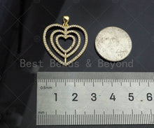 Load image into Gallery viewer, Gold Filled CZ Micro Pave Triple Heart Frame Shape Pendant, 18K Gold Filled Heart Charm, Necklace Bracelet Charm Pendant,25x26mm,Sku#LD90