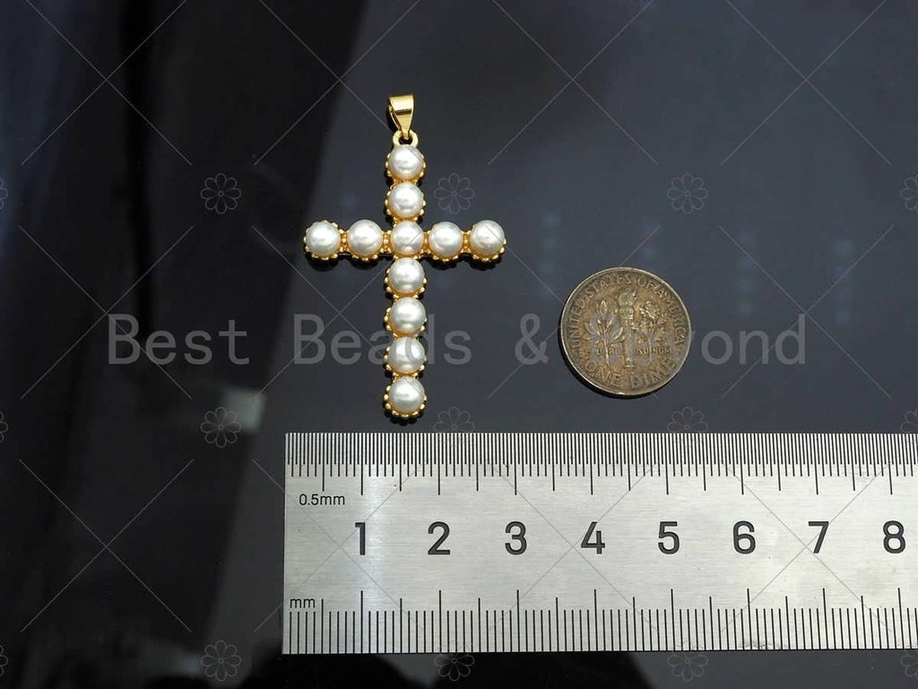 Mother of Pearl Cross Shape Pendant/Charm,18K Gold MOP Charm, 27x40mm, Sku#LD30