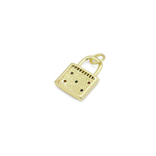 Load image into Gallery viewer, Colorful CZ Gold Lock Charm, Sku#LX365