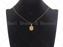 Load image into Gallery viewer, 18K Gold Virgin Mary On Oval Emblem Shape Pendant, Oval Charm, Virgin Mary Pave Pendant, Dainty Gold Charm,21x15mm, Sku#F1155