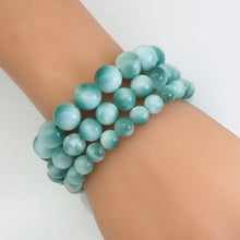Load image into Gallery viewer, Genuine Cat's Eye Angelite Round Smooth Stretchy Bracelet