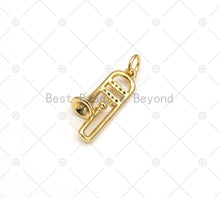 Load image into Gallery viewer, CZ Micro Pave Trumpet Shape Pendant, 18K Gold Filled Musical Instrument Charm, Necklace Bracelet Charm Pendant,9x23mm,Sku#F1441