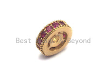 Load image into Gallery viewer, Fuchsia CZ Micro Pave Round Wheel Spacer Beads, Cubic Zirconia Spacer beads, Bracelet spacers, 8mm/10mm,sku#C106