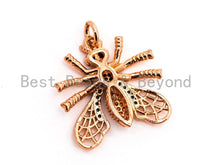 Load image into Gallery viewer, FLY Inspired Charm, CZ Micro Pave Insect Pendant, Cubic Zirconia Pendant,Gold/Rose Gold/Silver/Black,20x21x49mm,SKU#F439