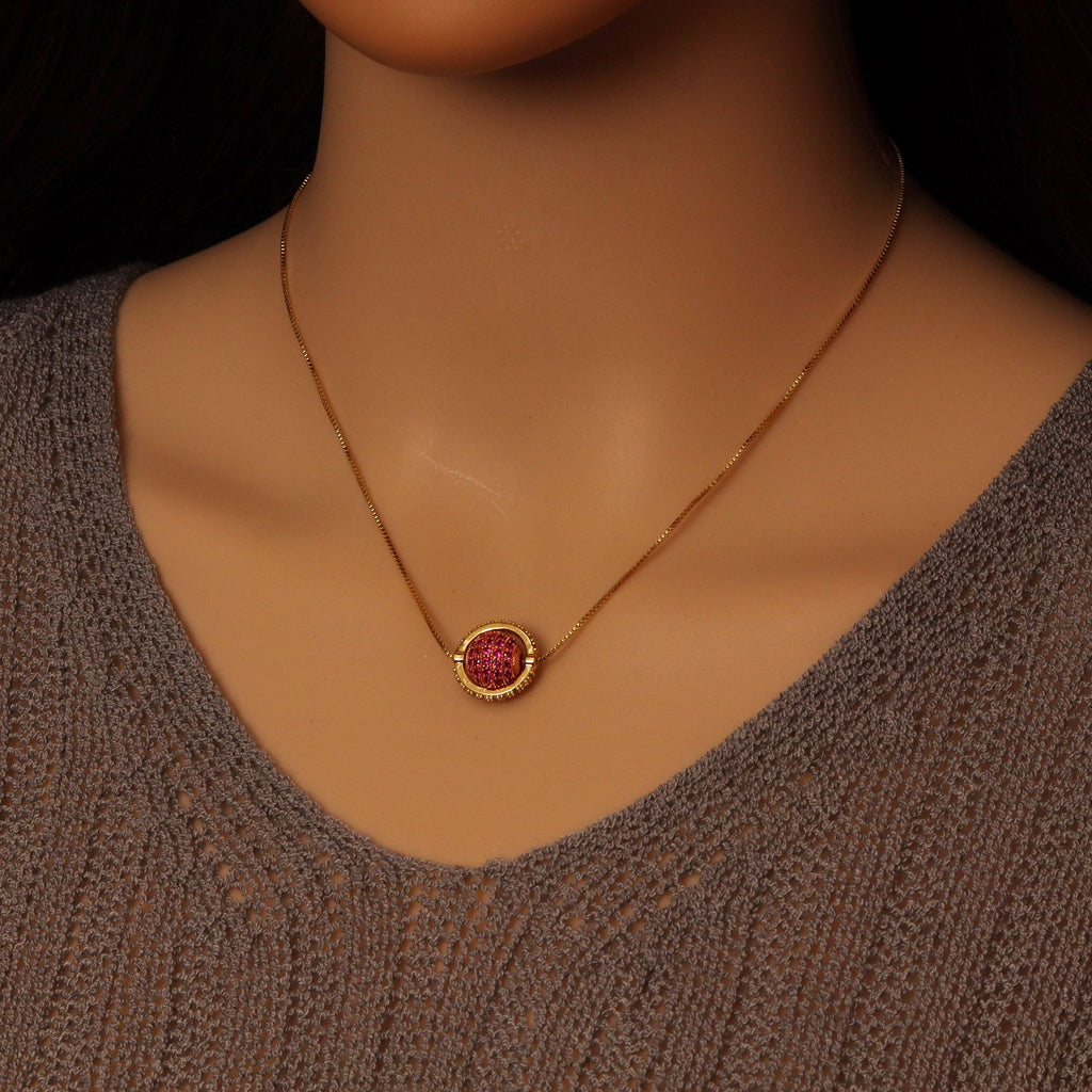 Gold Silver Chain Pink Planet Ball Pendant Necklace, Sku#A212