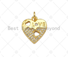 Load image into Gallery viewer, CZ Micro Pave Love Word with Hollow Out Heart On Heart Pendant,18K Gold Charm, Necklace Bracelet Charm Pendant,14x16mm,Sku#LK307