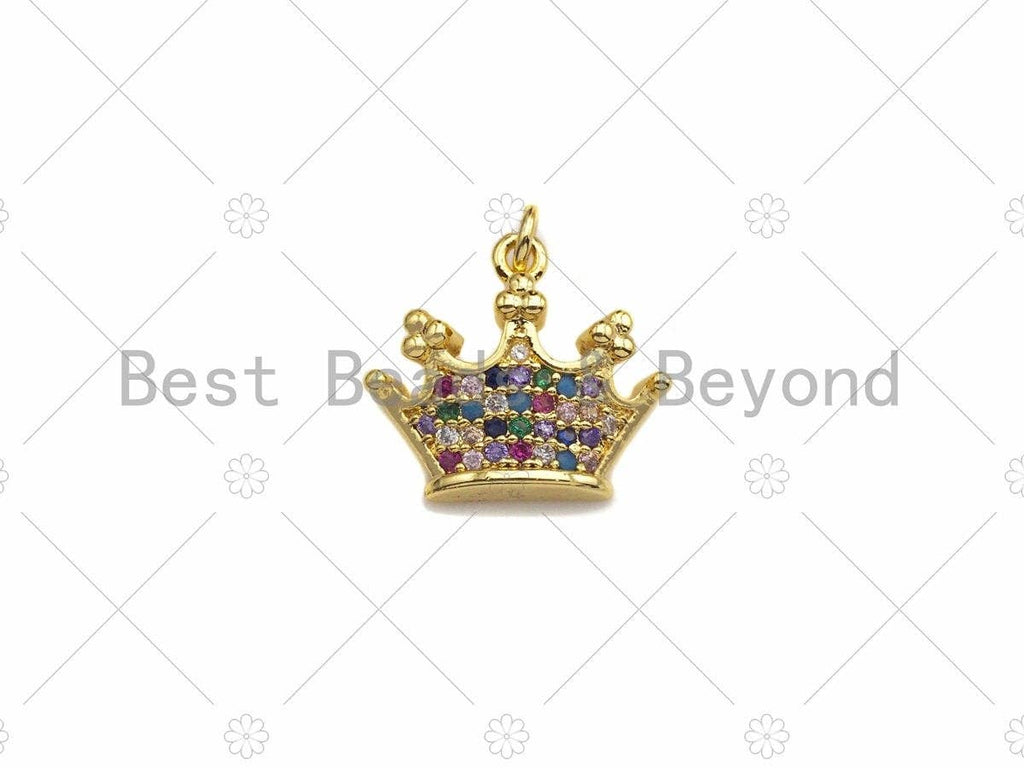 18K Gold Multicolor Micro CZ Pave Crown Pendant, Gold Crown Charm,  Crown Beads, Jewelry Findings, 15x13mm,sku#LK39