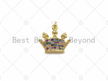Load image into Gallery viewer, 18K Gold Multicolor Micro CZ Pave Crown Pendant, Gold Crown Charm,  Crown Beads, Jewelry Findings, 15x13mm,sku#LK39