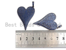 Load image into Gallery viewer, CZ Cobalt Micro Pave Large Heart Pendant, Heart Shaped Pave Pendant, Gold/Silver/Gunmetal plated, 30x41mm, Sku#X54