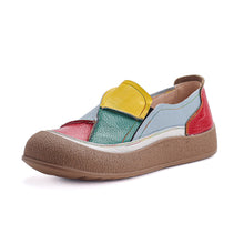 Load image into Gallery viewer, Women's Genuine Leather Patchwork Color-Block Loafers | Slip-On Round Toe Low Heel Shoes