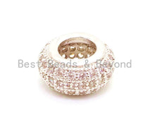 Load image into Gallery viewer, 10x5mm CZ Micro Pave Rondelle Big Hole Spacer Beads, Cubic Zirconia Large Hole Space Beads, Sliding Beads, sku#G76