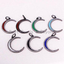 Load image into Gallery viewer, NEW Enamel Crescent Moon Pendants, Red/Blue/Green/White/Black Enamel Pave Charms, Enamel Jewelry, Fashion Jewelry, sku#F604M