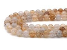 Load image into Gallery viewer, Genuine Black Spotted Yellow Quartz Round Smooth Beads, Sku#U1355