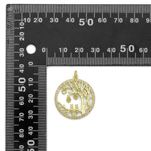 Load image into Gallery viewer, Gold CZ Tree Kitty Heart On Round Circle Charm, Sku#LD422
