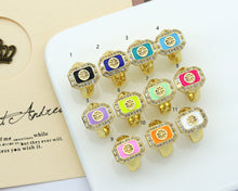 Load image into Gallery viewer, CZ Enamel Flower on Rectangle Adjustable Ring, Sku#X326
