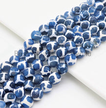 Load image into Gallery viewer, Quality DZI Blue White Agate beads, Round Tibetan Agate Bead, sku#U408