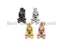 Load image into Gallery viewer, CZ Clear Micro Pave Skull Pendant, CZ Pave Pendant, Gold/Rose Gold/Silver/Gunmetal plated, 8x14mm, Sku#F818