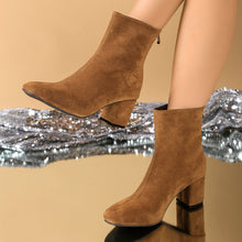 Load image into Gallery viewer, Women's Faux Suede Square-Heel Ankle Boots with Back Zipper