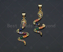 Load image into Gallery viewer, Colorful CZ Micro Pave Snake Shaped Pendant/Charm,Gold Big Cubic Zirconia Pendant Charm,13x33mm,sku#F1269