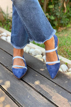Load image into Gallery viewer, Women's Pointed-Toe Suede Dress Shoes with Rhinestone Straps | Low Chunky Heel