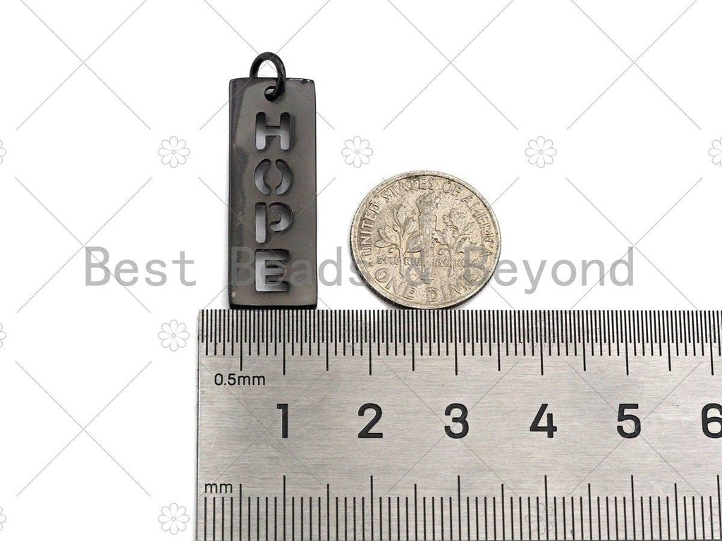Hollow Out HOPE Bar Pendant, Gold/Silver/Rose Gold/Black Rectangle Hope Dog Tag Pendant, DIY Jewelry Gift, 10x29mm, Sku#ML04