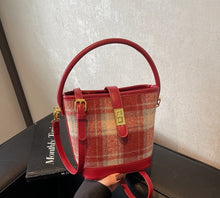 Load image into Gallery viewer, Vintage Plaid Suede Tote Bucket Bag - Korean Style Shoulder Handbag for Women