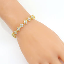 Load image into Gallery viewer, Clear CZ  CloverFlower Link Gold Silver Adjustable Bracelet, Sku#A228