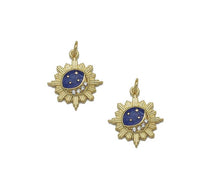 Load image into Gallery viewer, CZ Gold Enamel Moon Star on Flower Charm, Sku#LX127