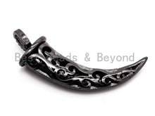 Load image into Gallery viewer, Black CZ Pave On Black Micro Pave Horn Charm Beads, Horn Beads,12x32mm, sku#F386