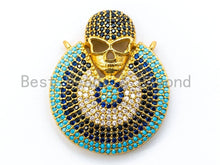 Load image into Gallery viewer, CZ Micro Pave Turquoise Black Skull on Round Disc Pendant, 27x32mm, sku#L4